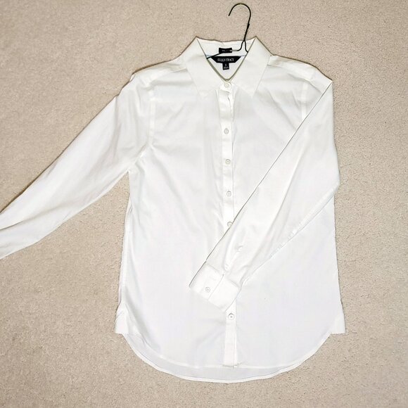 Ellen Tracy | White Button Down Long Sleeve Collar Shirt Top Blouse - Picture 1 of 4